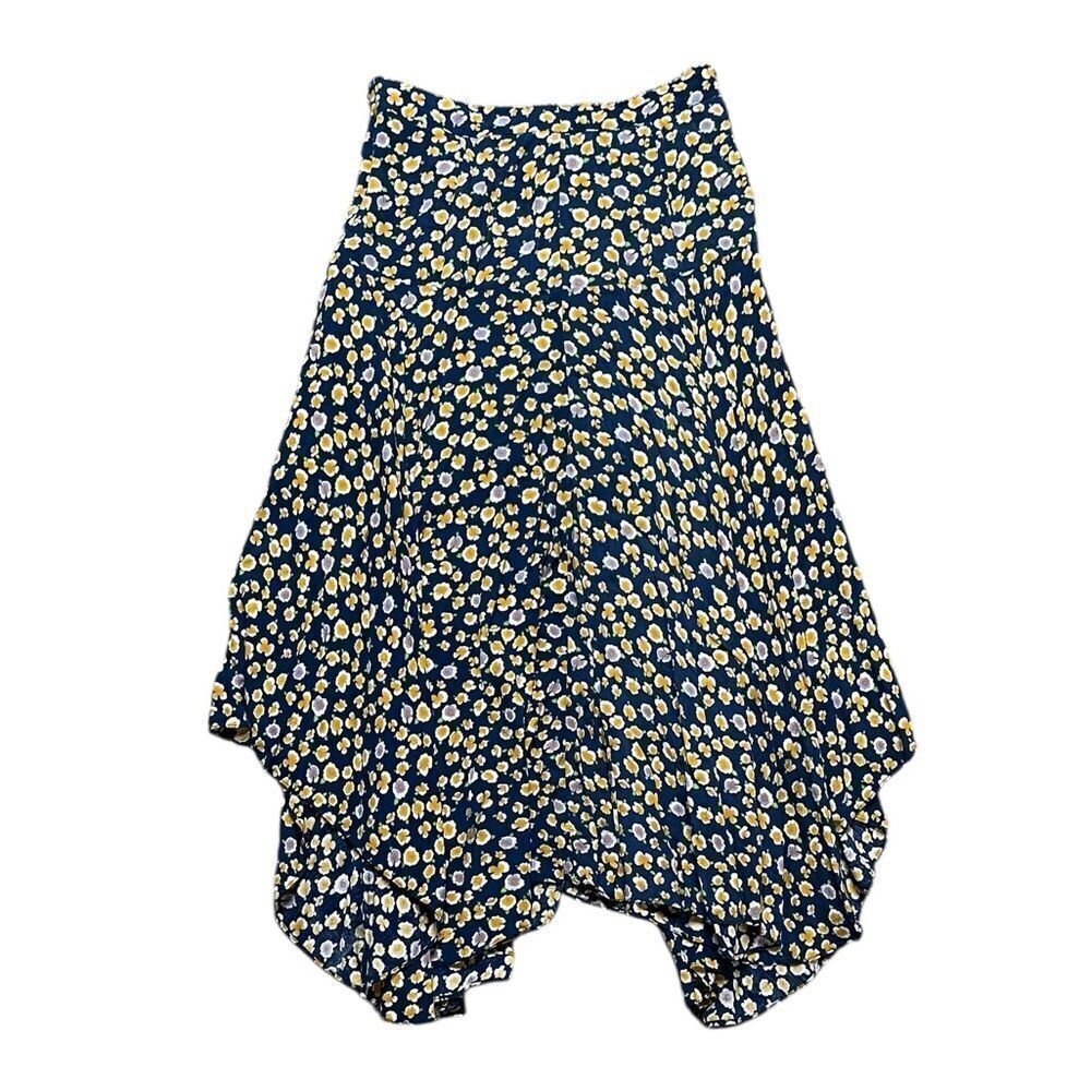 FROCK SHOP Flared Skirt With Asymmetric Hem Blue Yellow Size Medium